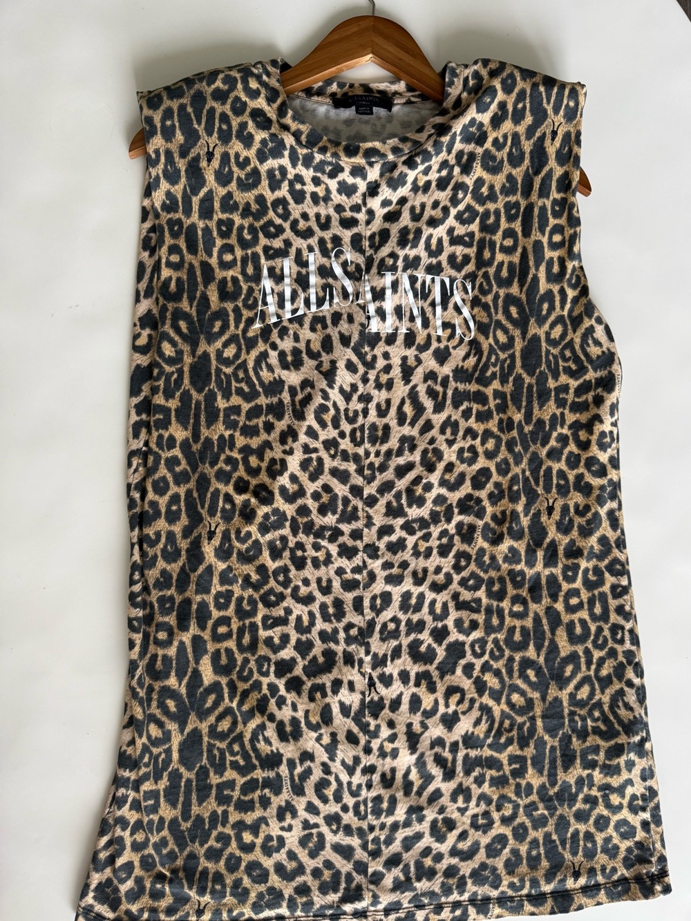 All Saints Leopard Print Shirt Dress in Beige and Black